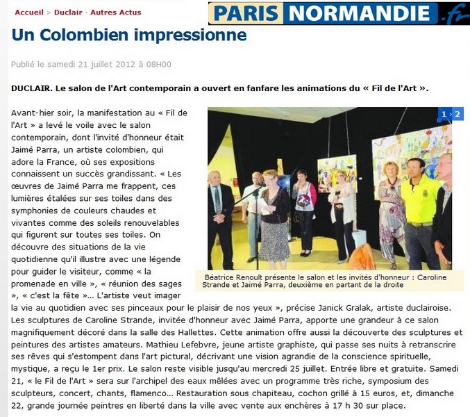 Article sur Jaime Parra dans Paris-Normandie 21 juillet 2012
